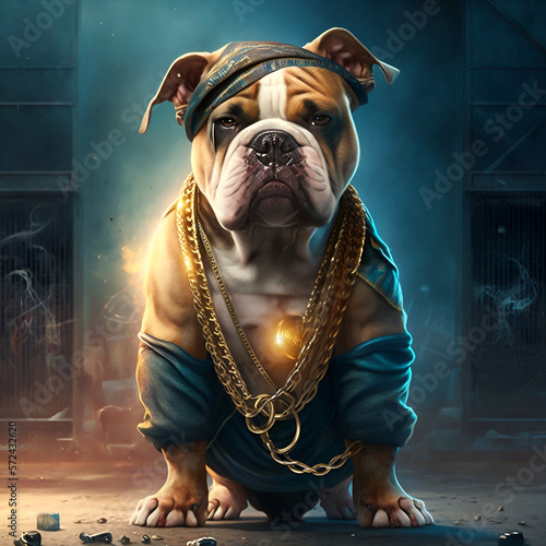 Bulldog dog portrait. Bulldog rapper style. Gangster dog.