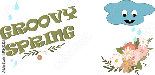 Groovy spring background. Vector illustration in a trendy retro style. The aesthetics of the hippies of the 70s. Nice abstract design.