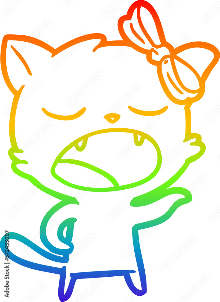 rainbow gradient line drawing cartoon yawning cat rainbow gradient line drawing cartoon yawning cat