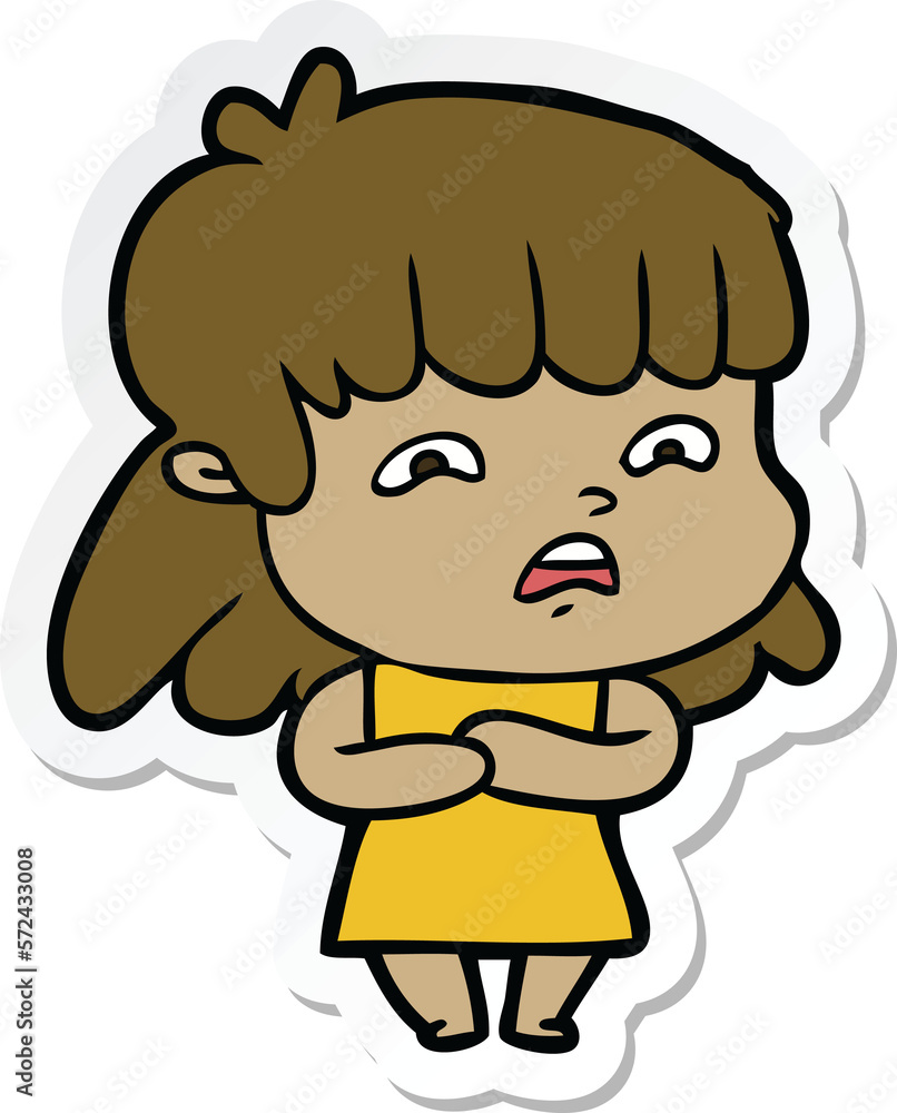 sticker of a cartoon worried woman sticker of a cartoon worried woman