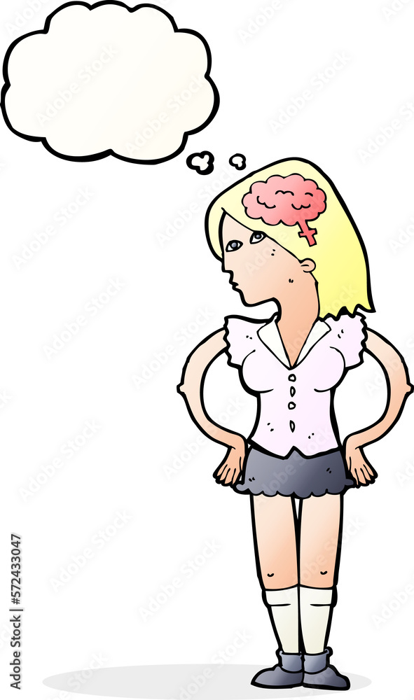 cartoon intelligent woman with thought bubble cartoon intelligent woman with thought bubble