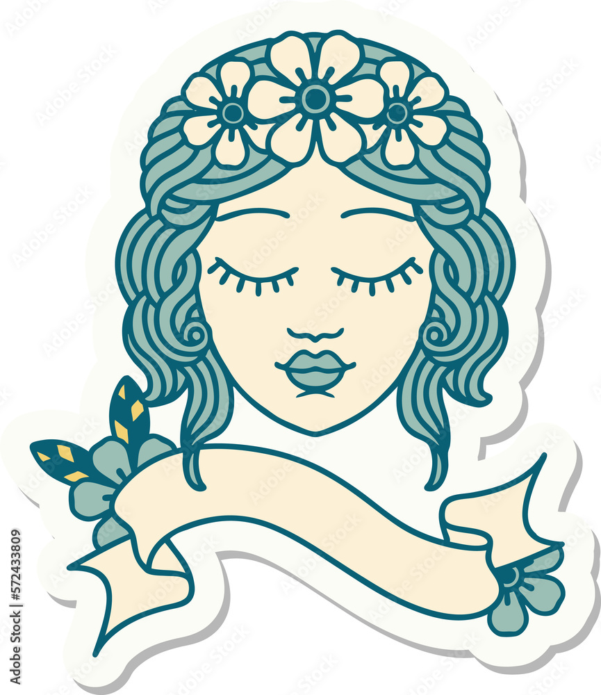 tattoo sticker with banner of a maidens face