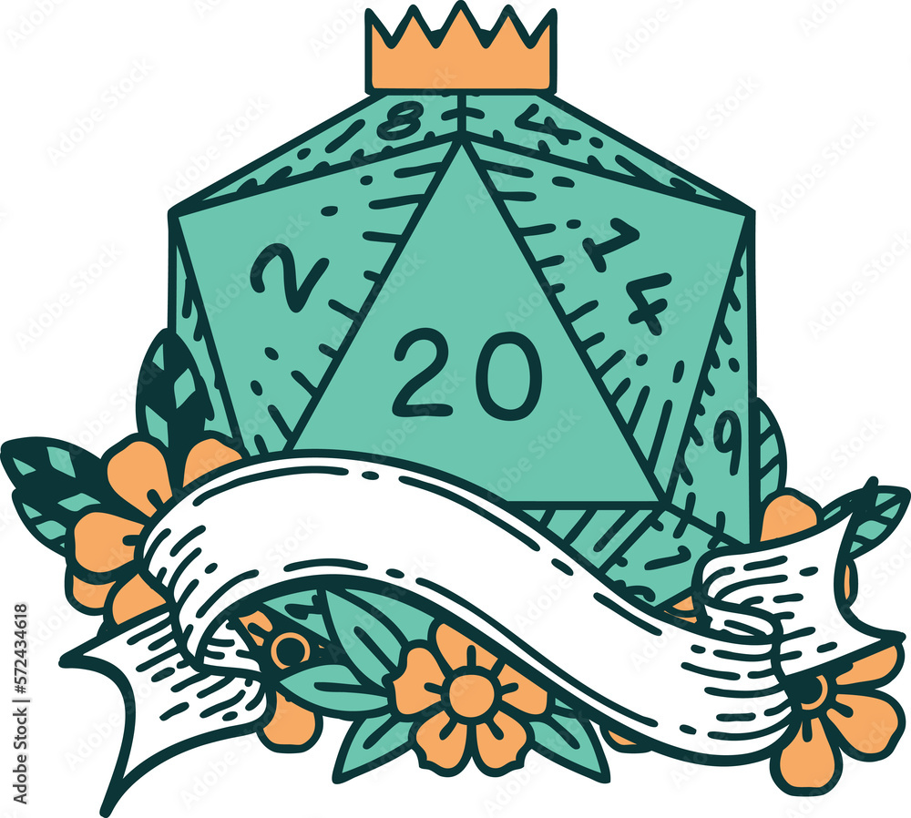 natural twenty D20 dice roll illustration natural twenty D20 dice roll illustration