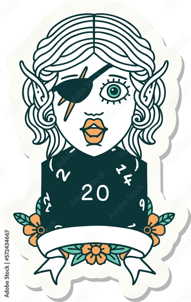 elf rogue character with natural twenty dice roll sticker elf rogue character with natural twenty dice roll sticker