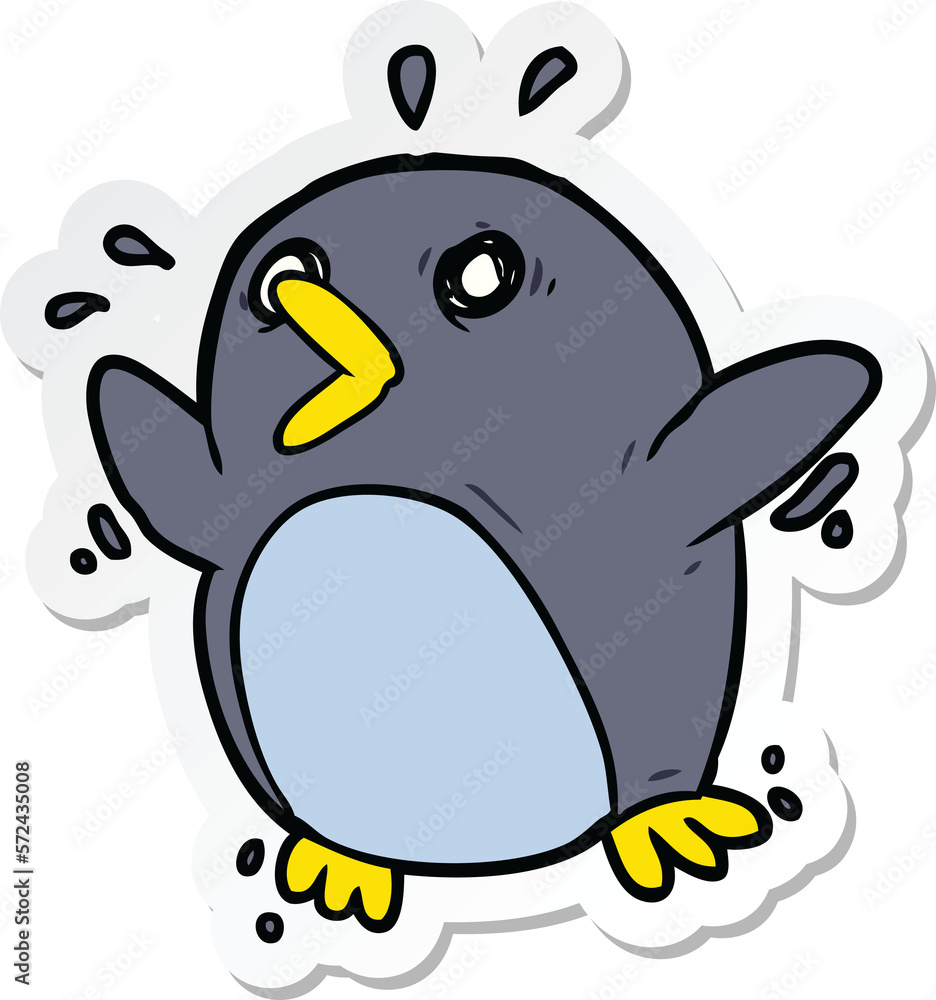 sticker of a cartoon frightened penguin sticker of a cartoon frightened penguin