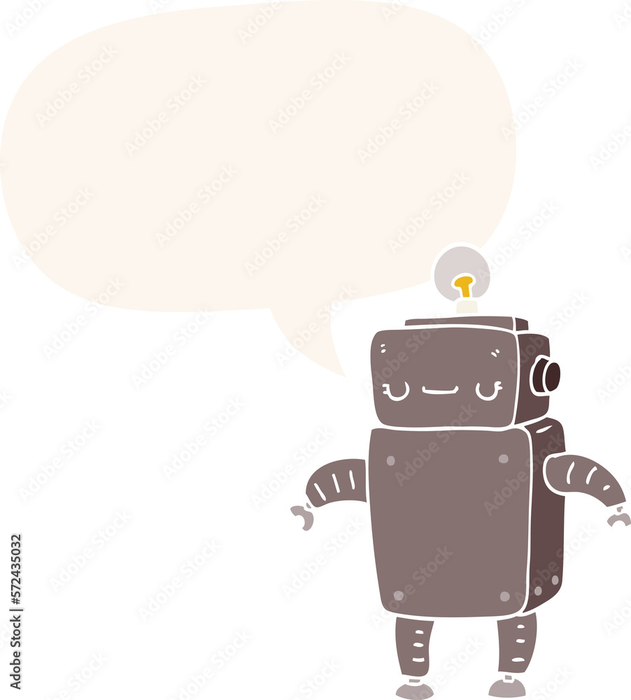 cartoon robot and speech bubble in retro style