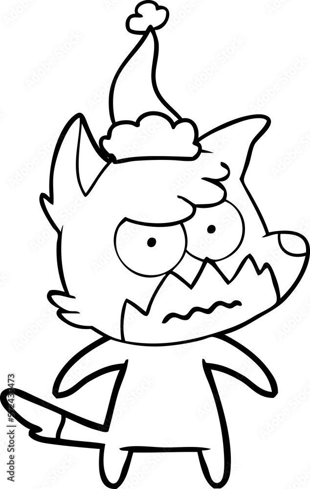 line drawing of a annoyed fox wearing santa hat line drawing of a annoyed fox wearing santa hat