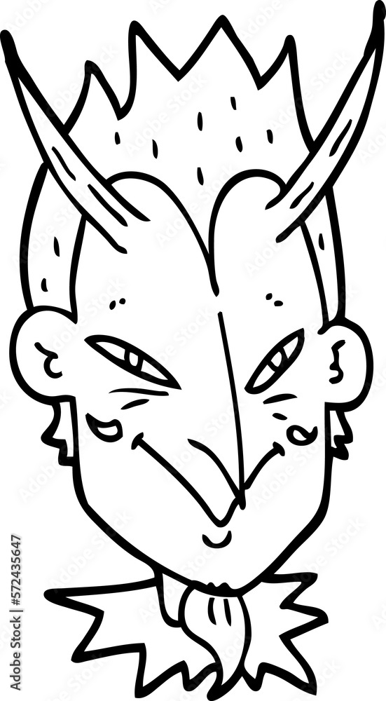 line drawing cartoon devil face