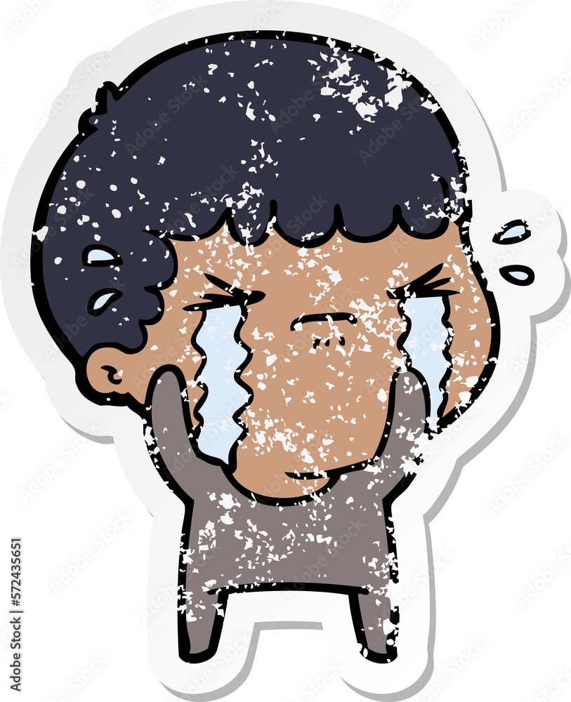 distressed sticker of a cartoon man crying distressed sticker of a cartoon man crying