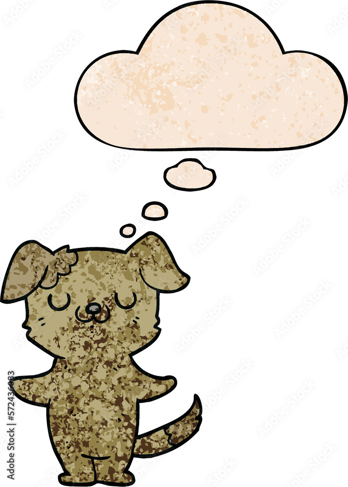 cartoon puppy and thought bubble in grunge texture pattern style cartoon puppy and thought bubble in grunge texture pattern style