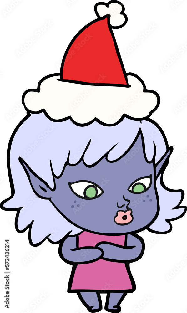 pretty line drawing of a elf girl wearing santa hat pretty line drawing of a elf girl wearing santa hat