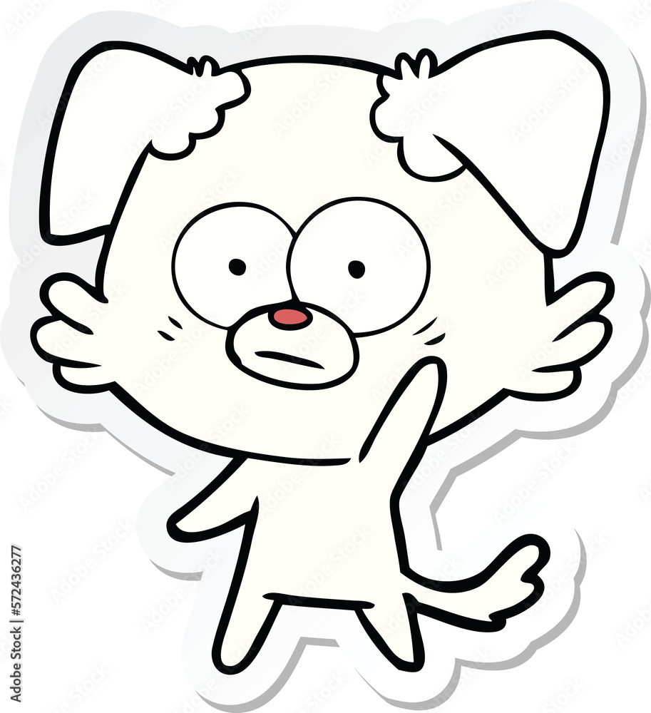 sticker of a nervous dog cartoon waving sticker of a nervous dog cartoon waving