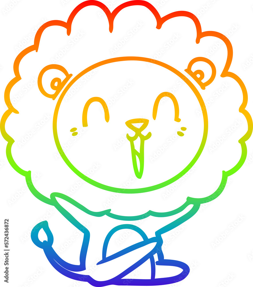 Fototapeta premium rainbow gradient line drawing laughing lion cartoon