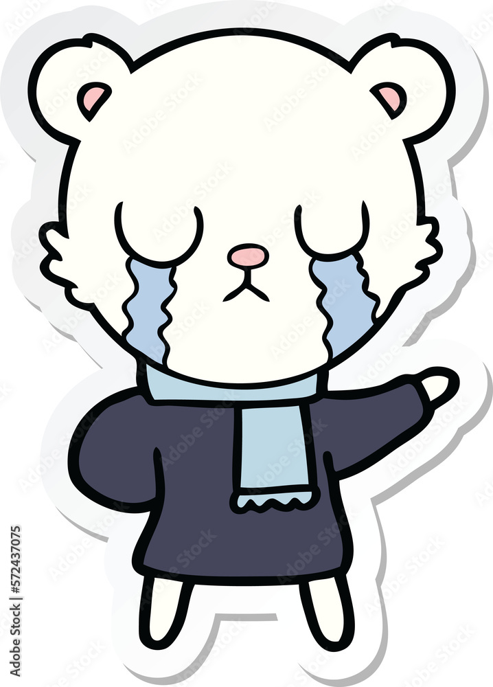 sticker of a crying polar bear cartoon sticker of a crying polar bear cartoon