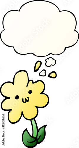 cartoon flower and thought bubble in smooth gradient style