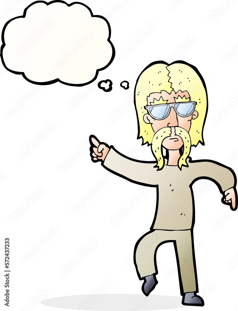 cartoon hippie man wearing glasses with thought bubble cartoon hippie man wearing glasses with thought bubble