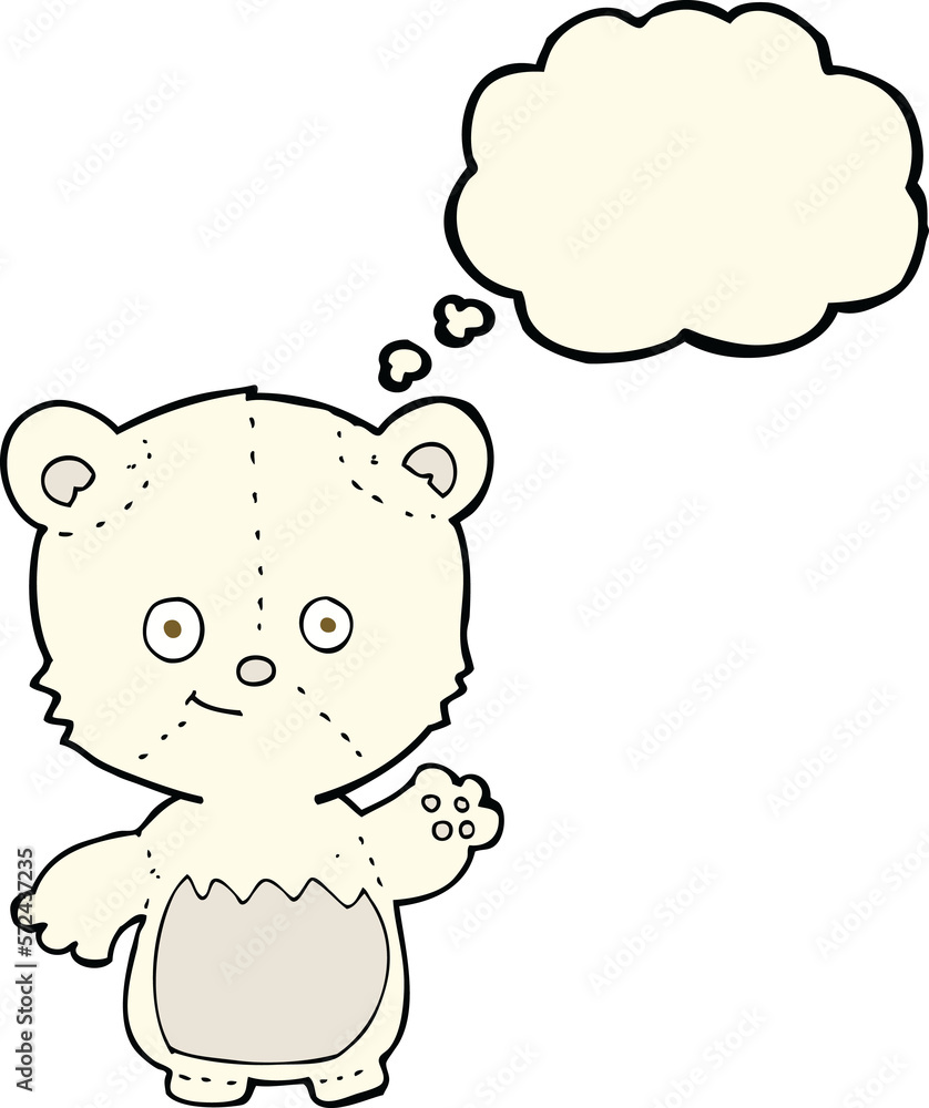 cartoon little polar bear waving with thought bubble cartoon little polar bear waving with thought bubble
