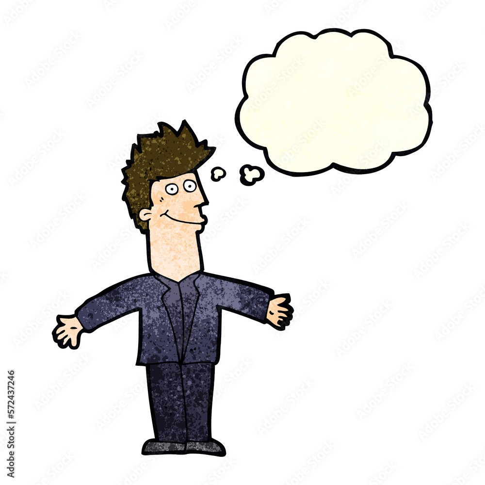 cartoon happy man with thought bubble cartoon happy man with thought bubble