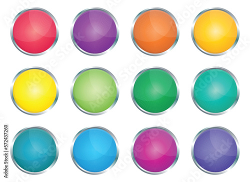 Button with metallic border in realistic style vector illustration