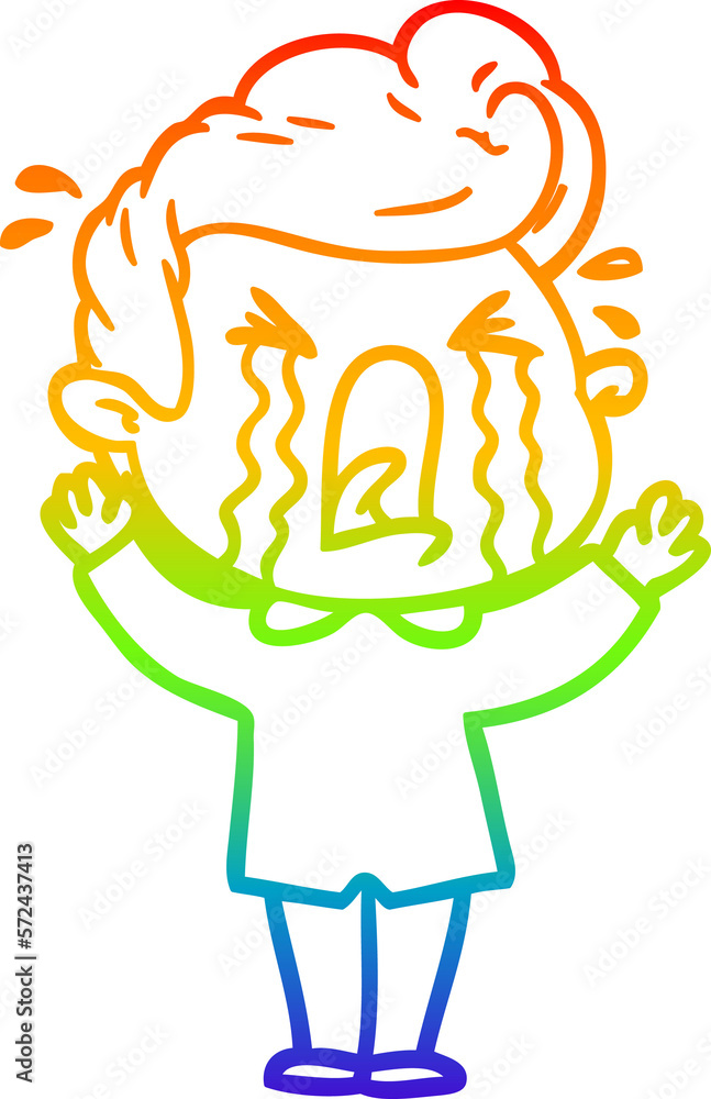 rainbow gradient line drawing cartoon crying man rainbow gradient line drawing cartoon crying man