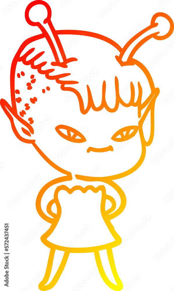 warm gradient line drawing cute cartoon alien girl warm gradient line drawing cute cartoon alien girl