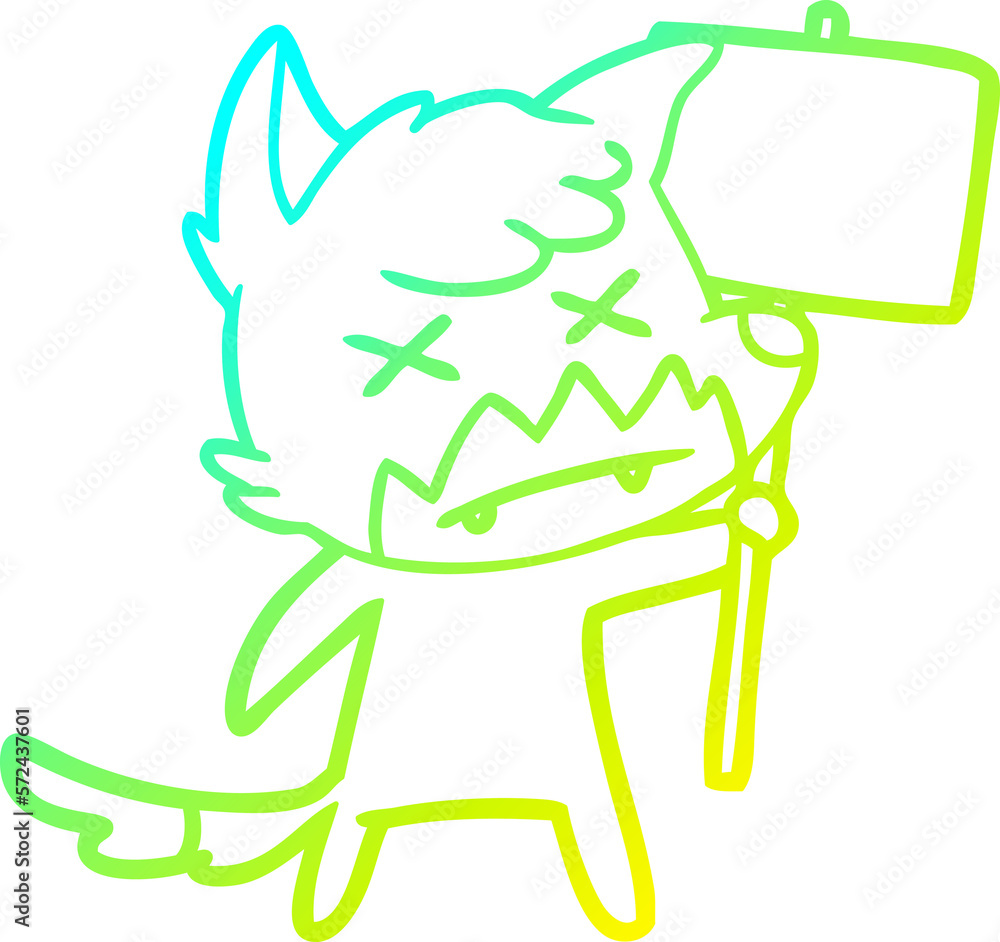 cold gradient line drawing cartoon dead fox with protest sign cold gradient line drawing cartoon dead fox with protest sign