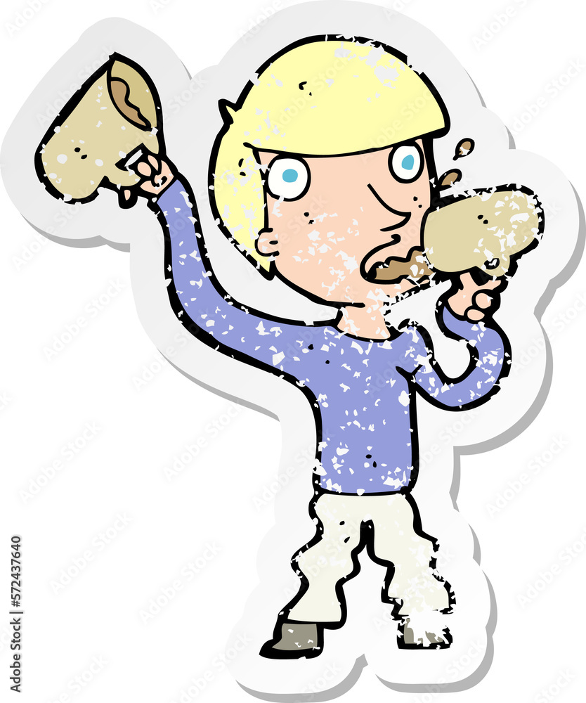 retro distressed sticker of a cartoon man drinking beer retro distressed sticker of a cartoon man drinking beer