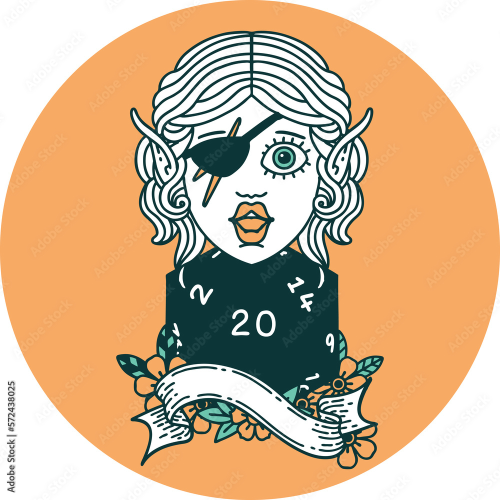 elf rogue with natural twenty dice roll icon elf rogue with natural twenty dice roll icon