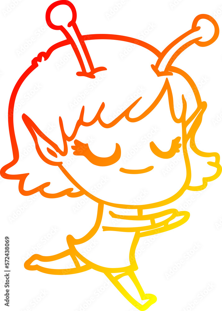 warm gradient line drawing smiling alien girl cartoon warm gradient line drawing smiling alien girl cartoon
