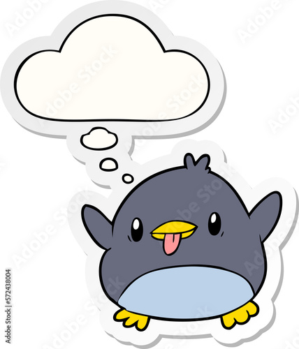 cute cartoon penguin and thought bubble as a printed sticker