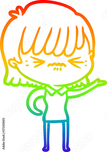 rainbow gradient line drawing annoyed cartoon girl