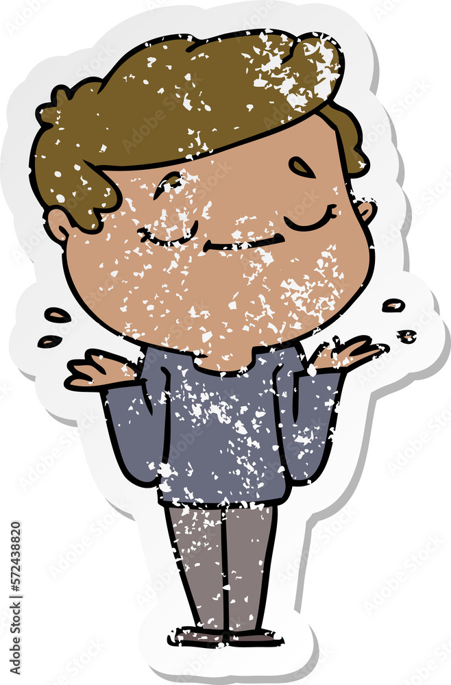 Fototapeta premium distressed sticker of a cartoon peaceful man shrugging