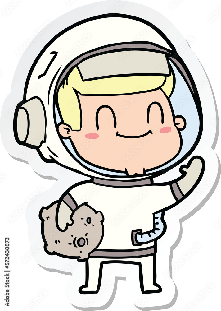 sticker of a happy cartoon astronaut man