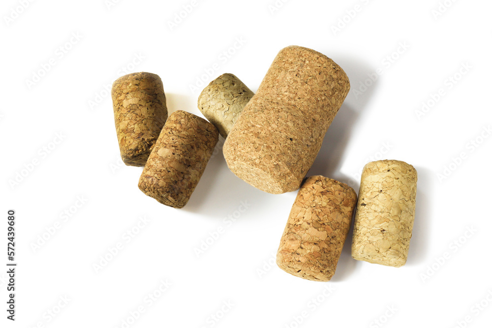 Wine corks isolated on white background close-up