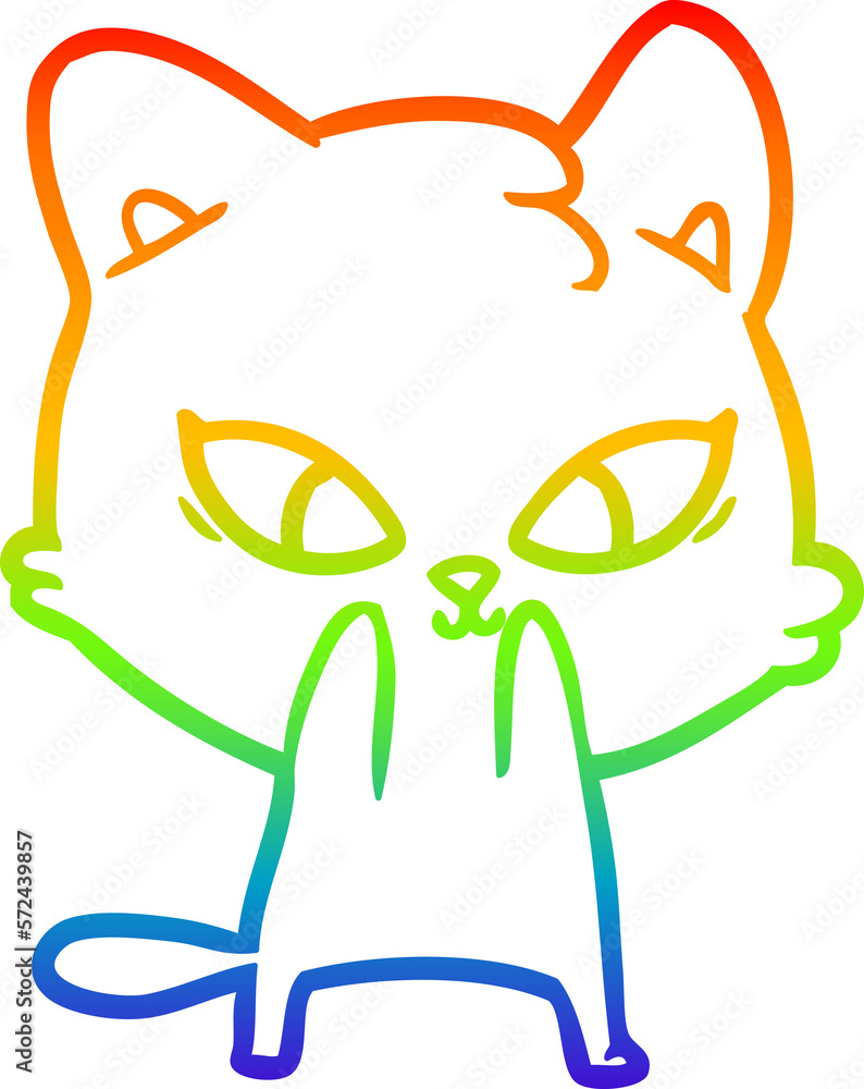 Obraz premium rainbow gradient line drawing cute cartoon cat