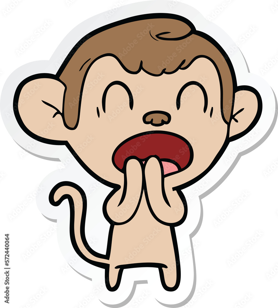 sticker of a yawning cartoon monkey sticker of a yawning cartoon monkey