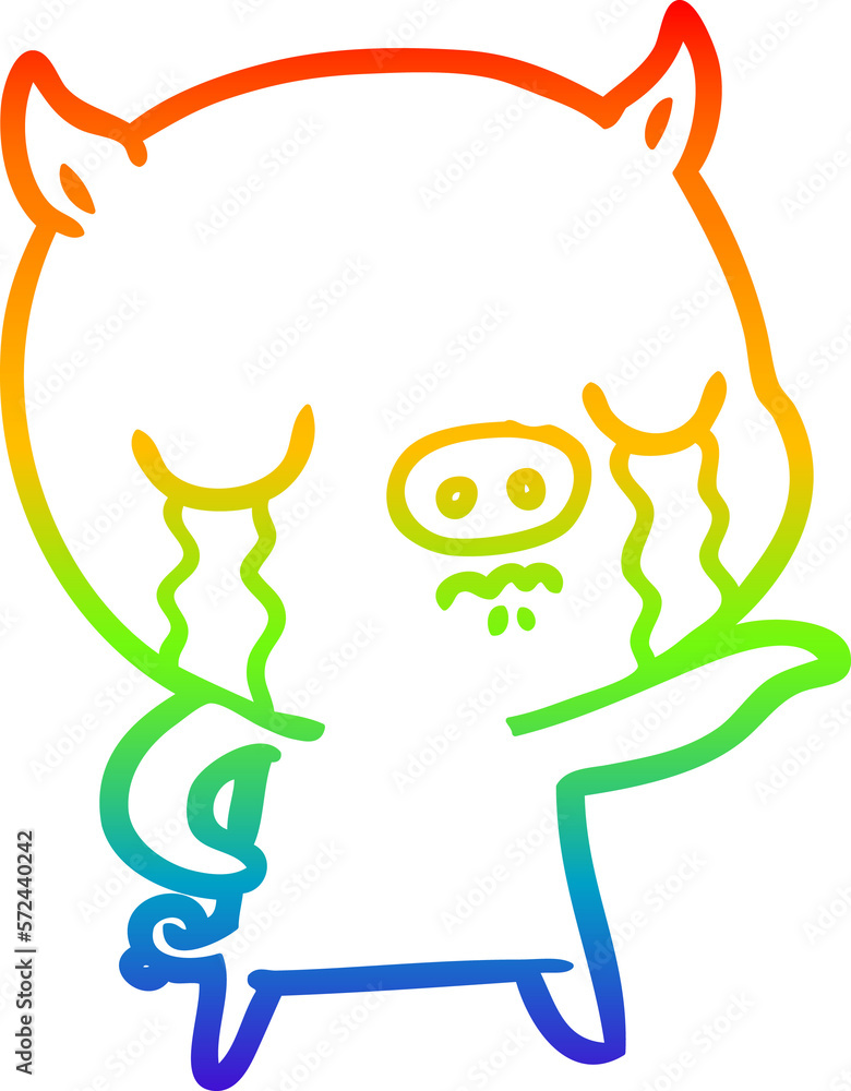 rainbow gradient line drawing cartoon pig crying pointing rainbow gradient line drawing cartoon pig crying pointing