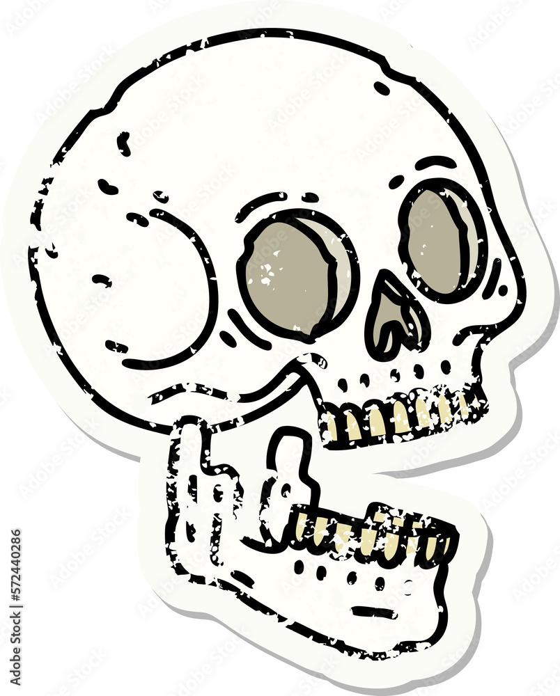 traditional distressed sticker tattoo of a skull traditional distressed sticker tattoo of a skull