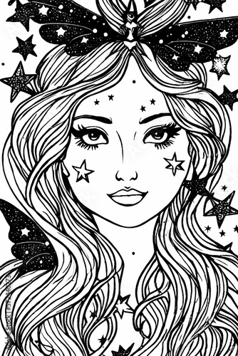 Fairy Lineart Black and White.