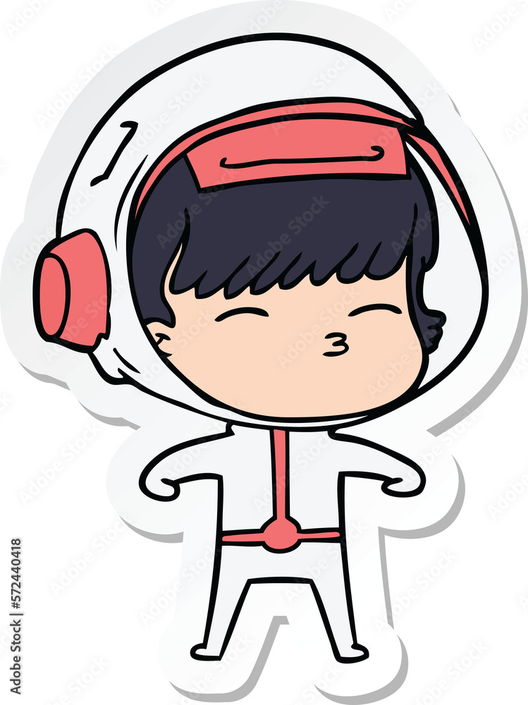 sticker of a cartoon curious astronaut sticker of a cartoon curious astronaut