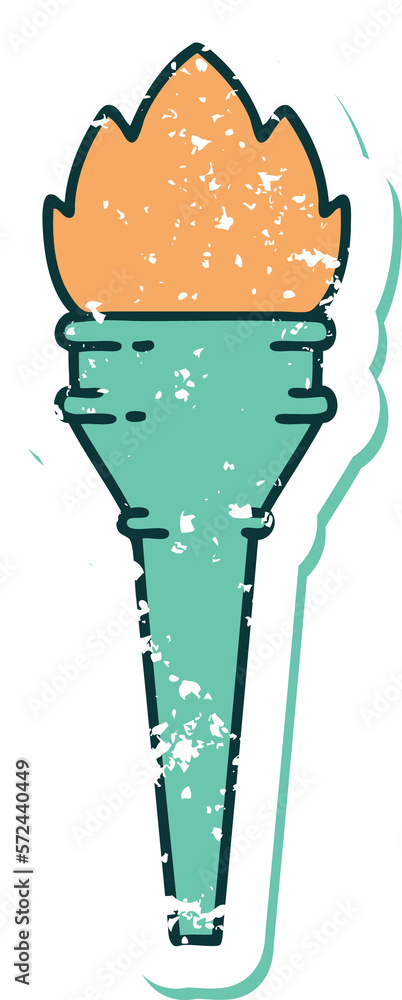 distressed sticker tattoo style icon of a lit torch distressed sticker tattoo style icon of a lit torch