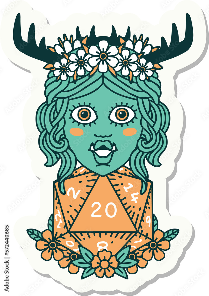 half orc druid with natural twenty dice roll sticker half orc druid with natural twenty dice roll sticker