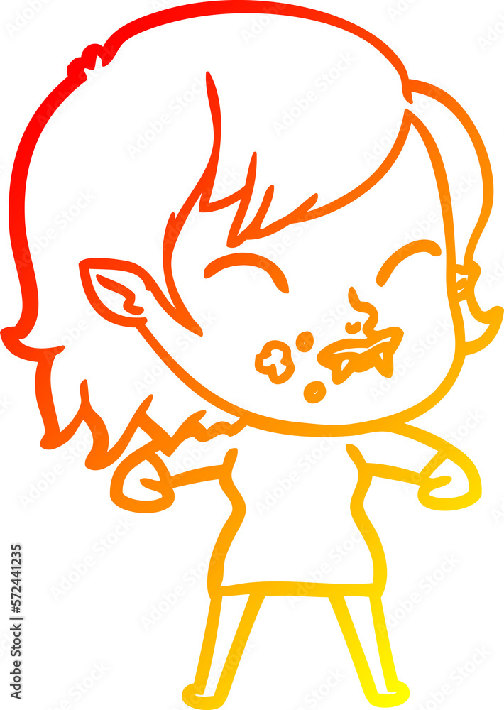 warm gradient line drawing cartoon vampire girl with blood on cheek warm gradient line drawing cartoon vampire girl with blood on cheek