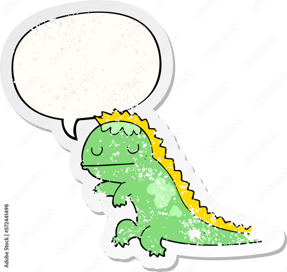 cartoon dinosaur and speech bubble distressed sticker cartoon dinosaur and speech bubble distressed sticker