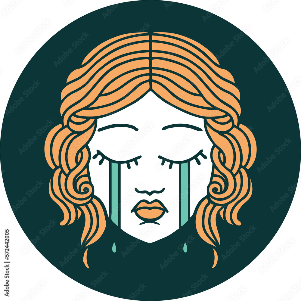 tattoo style icon of female face crying tattoo style icon of female face crying