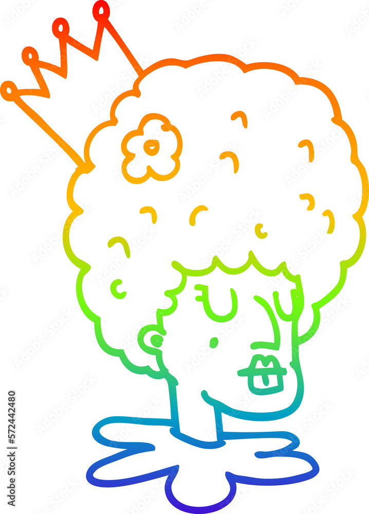 rainbow gradient line drawing cartoon queen in makeup and huge wig rainbow gradient line drawing cartoon queen in makeup and huge wig