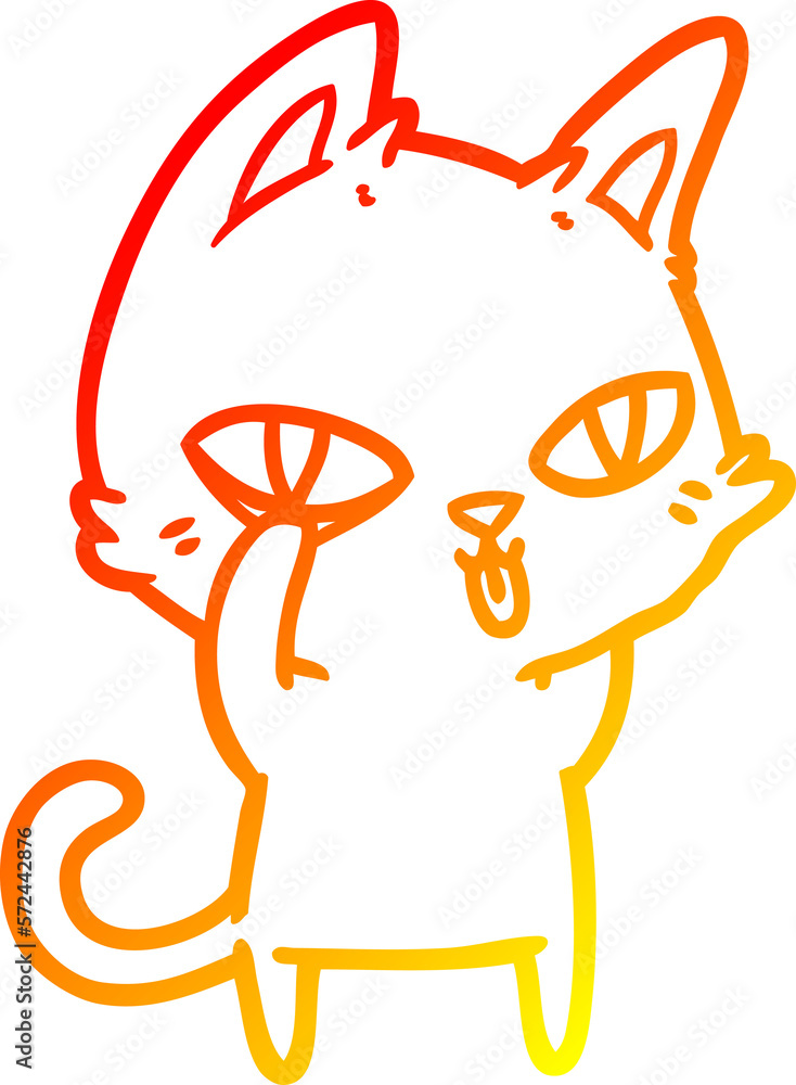 warm gradient line drawing cartoon cat staring