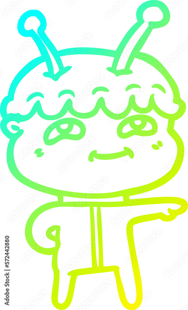 cold gradient line drawing friendly cartoon spaceman pointing cold gradient line drawing friendly cartoon spaceman pointing