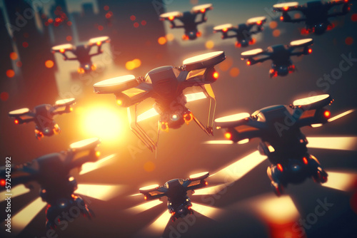 Battle drones war. Created with Generative AI technology.