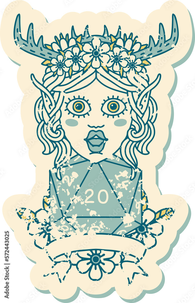 elf druid character with natural 20 dice roll illustration elf druid character with natural 20 dice roll illustration